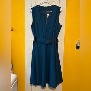 NWT blue sleeveless dress with belt size 18